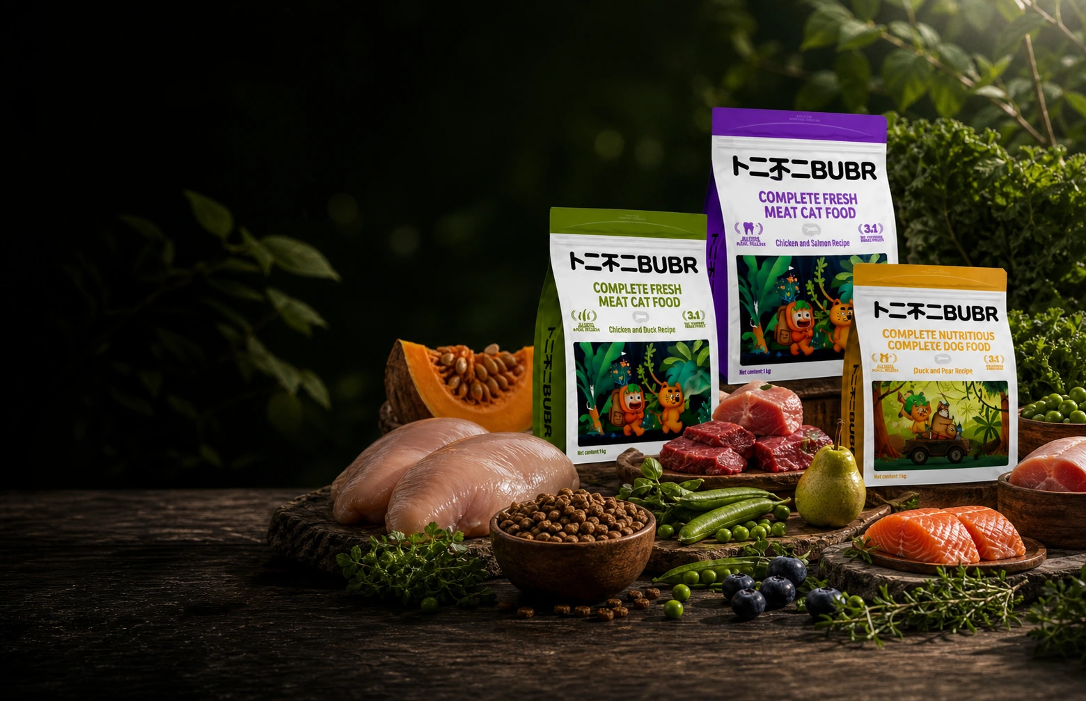 BUBR products with fresh meat, vegetables and traceable ingredients